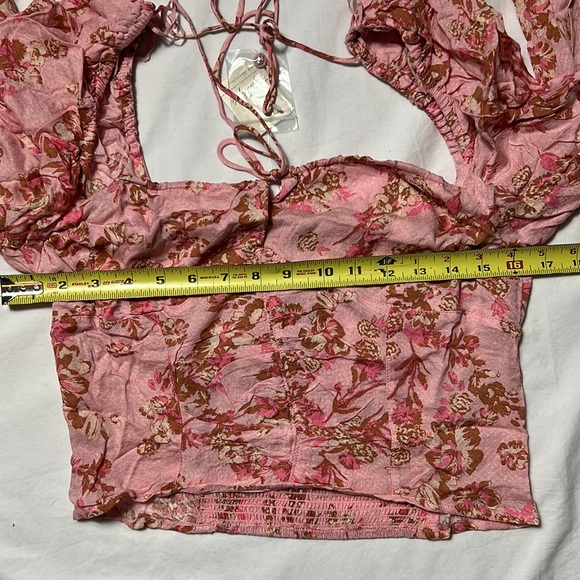 Free people Hilary printed top pink combo size M new with tag - Picture 11 of 12